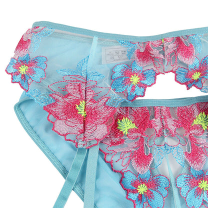 SUBBLIME - 954116 SUJETADOR + PANTIES CON LIGUERO DISEÑO FLORAL AZUL L/XL